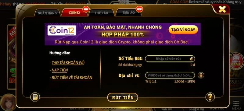 Coin12 rút thưởng GO88