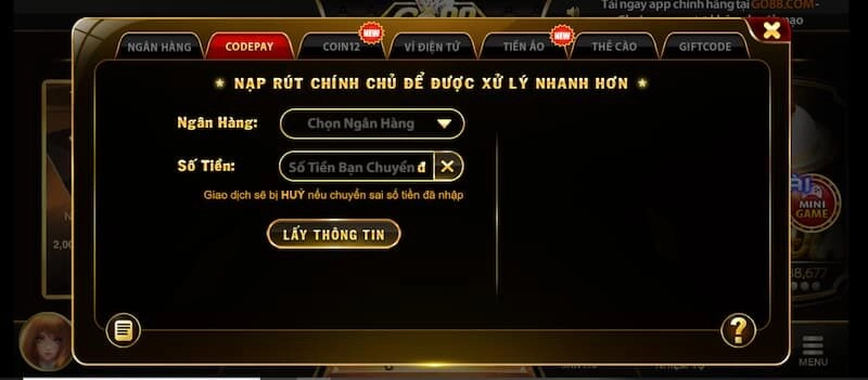 Gửi tiền GO88 qua CodePay