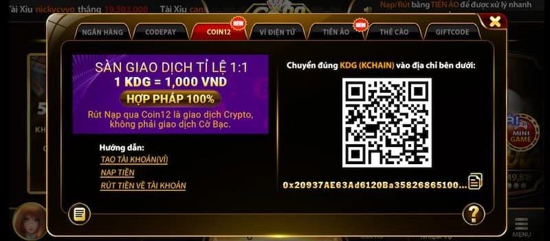 Nạp tiền GO88 qua Coin12