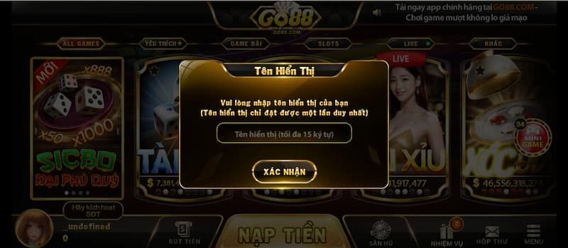 Tên hiển thị tài khoản GO88 