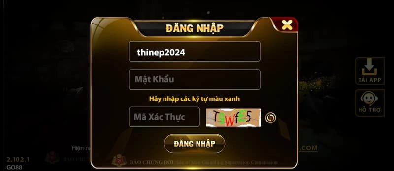 Thông tin đăng nhập GO88
