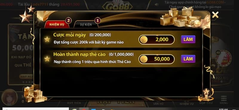 Ưu đãi nạp thẻ cào GO88 